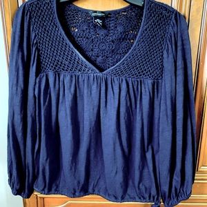 Crochet Navy Blue Top with side tie